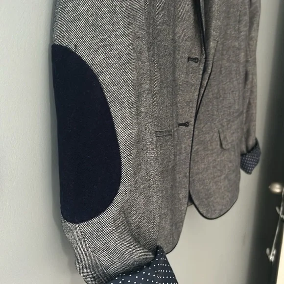 -Gap Grey & Navy Piped Elbow Patch Academy Blazer 0 - Picture 5 of 7